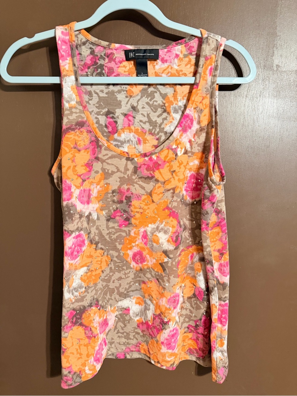 INC International Concepts Floral Scoop Neck Tank in Pink, Orange & Tan